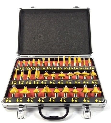 35 ROUTER BIT SET   1/4 inch CARBIDE BITS KIT Shank ALUMINUM CASE SAE 