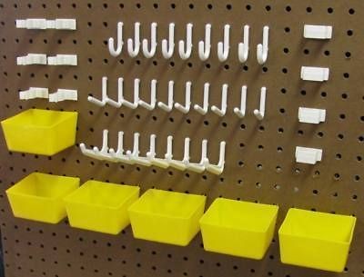 43 PC. PEGBOARD KIT TOOL STORAGE   PEG HOOKS & BINS SS