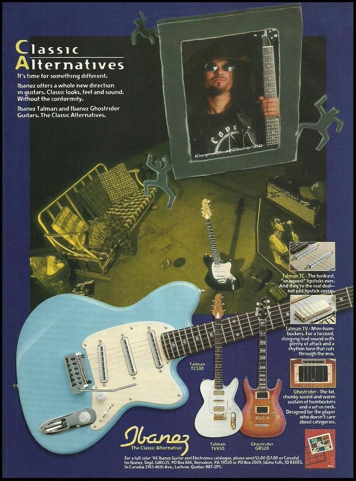   AL JOURGENSEN IBANEZ TALMAN & GHOSTRIDER GUITARS AD 8X11 ADVERTISEMENT