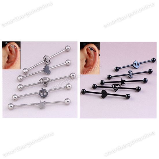   Black/Silvery Ear Bone Stud Industrial Barbell Batman/Superman/Heart