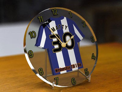 SHEFFIELD WEDNESDAY FOOTBALL SHIRT CLOCK   PERSONALISE