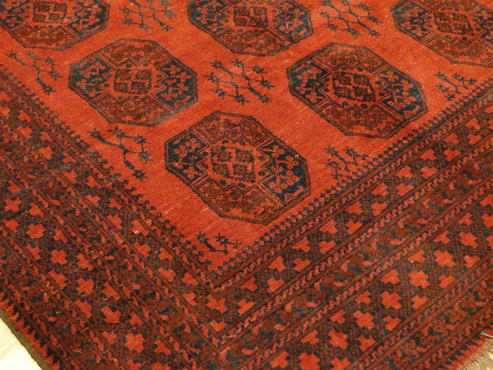   Wool Turkoman Tekke Youmut Red Blue Elephant Foot Bukhara Rug 6 8x9 5