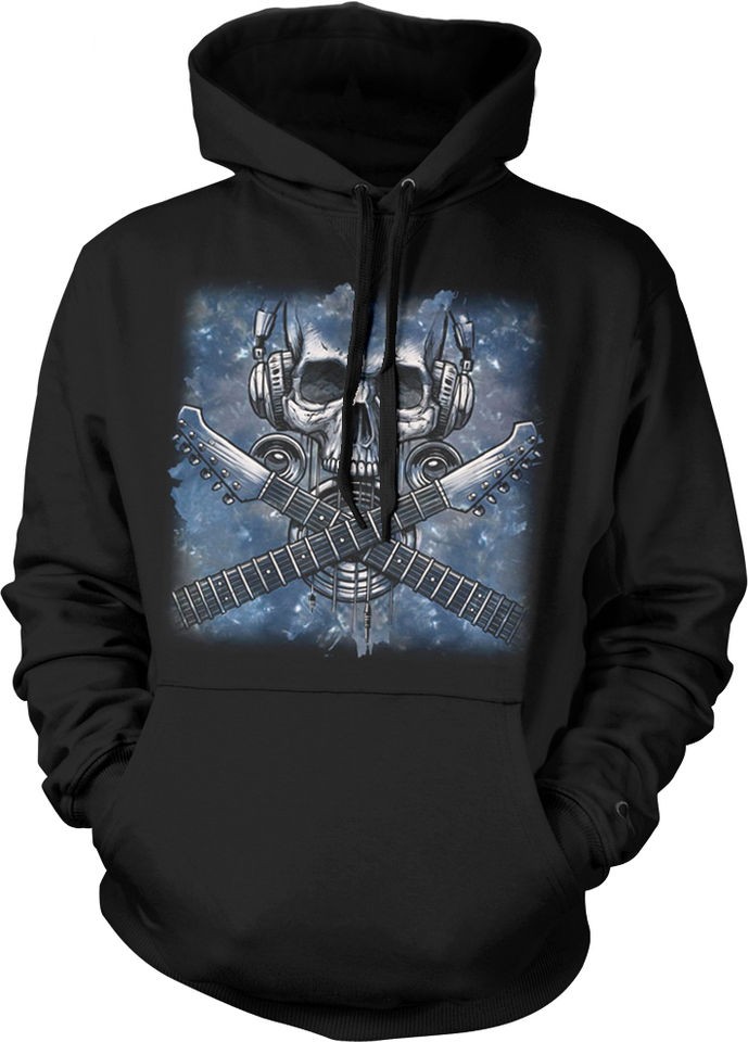   With Headphones With Guitar Crossbones Rock And Roll Hoodie Sweatshirt