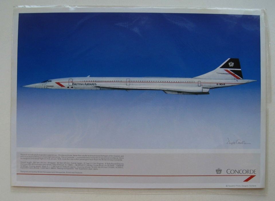 British Airways Concorde Picture 8 1/2 x 12 w/Specs