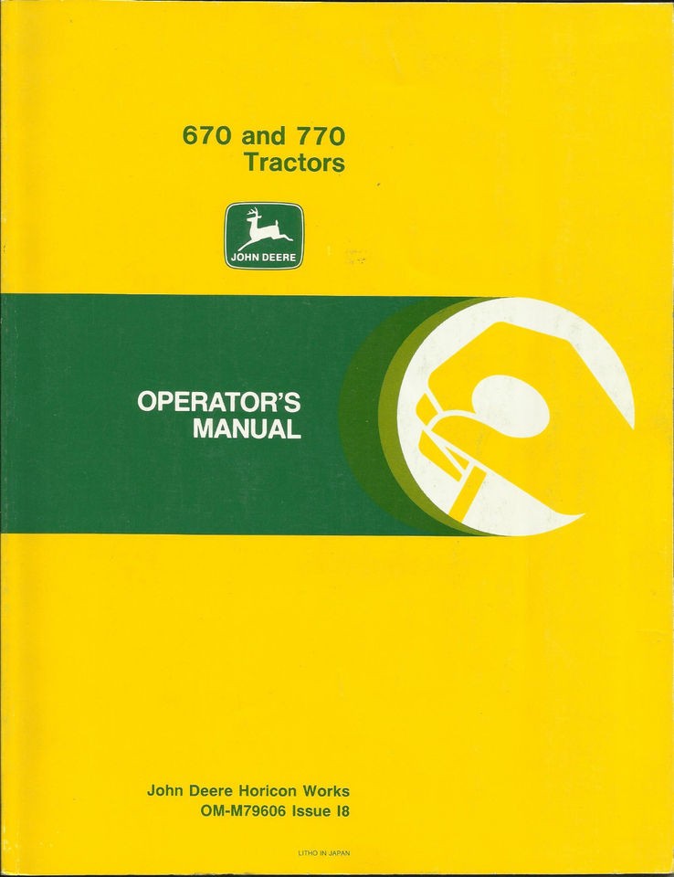 JOHN DEERE 380A FRONT BLADE OPERATORS MANUAL for 670 770 Compact 