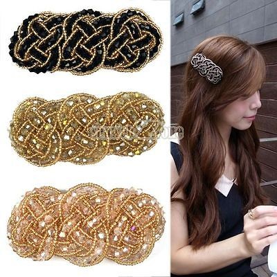 S0BZ Hair Barrette Clip Hairpin Twist beaded bead Vintage 3 Colors 