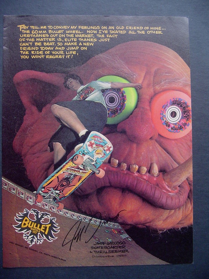 VINTAGE 1988 SANTA CRUZ SKATEBOARD WHEEL AD JEFF GROSSO 