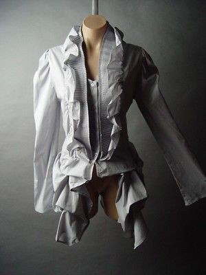 Victorian Steampunk Military Edwardian Ruffle Bustle Tailcoat Gray Top 