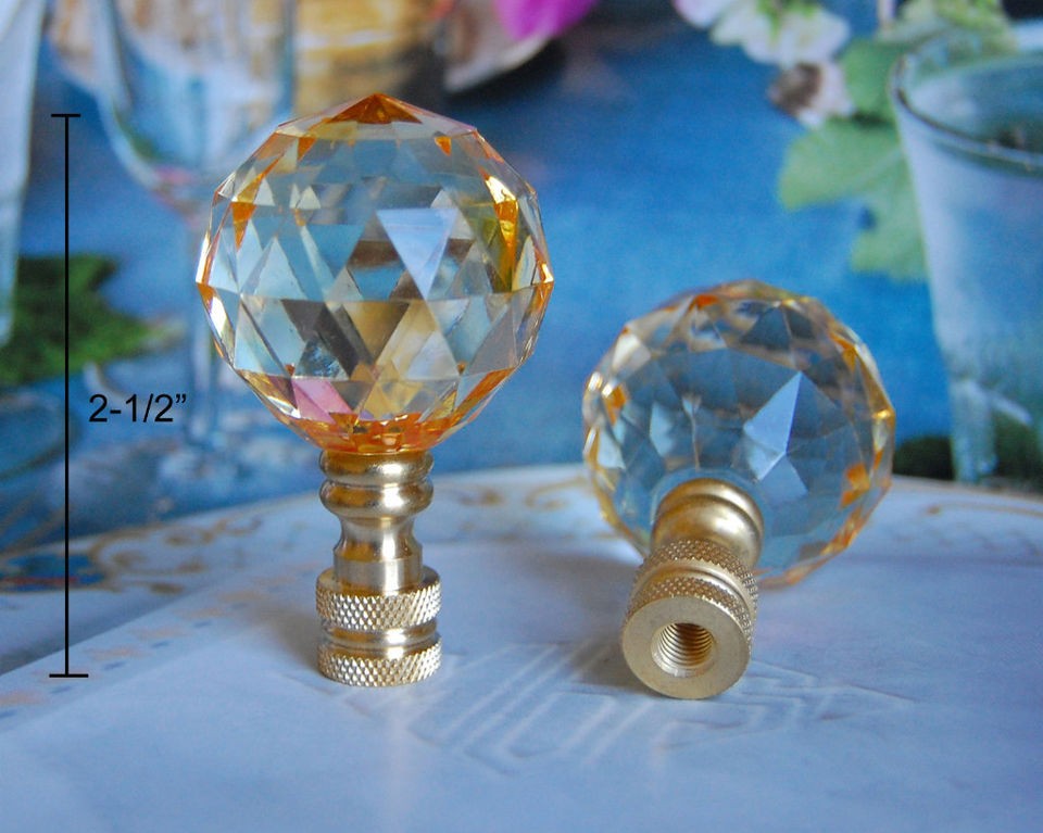 of Amber Crystal Ball Lamp Shade Finial, Topper, Fit Standard Harp