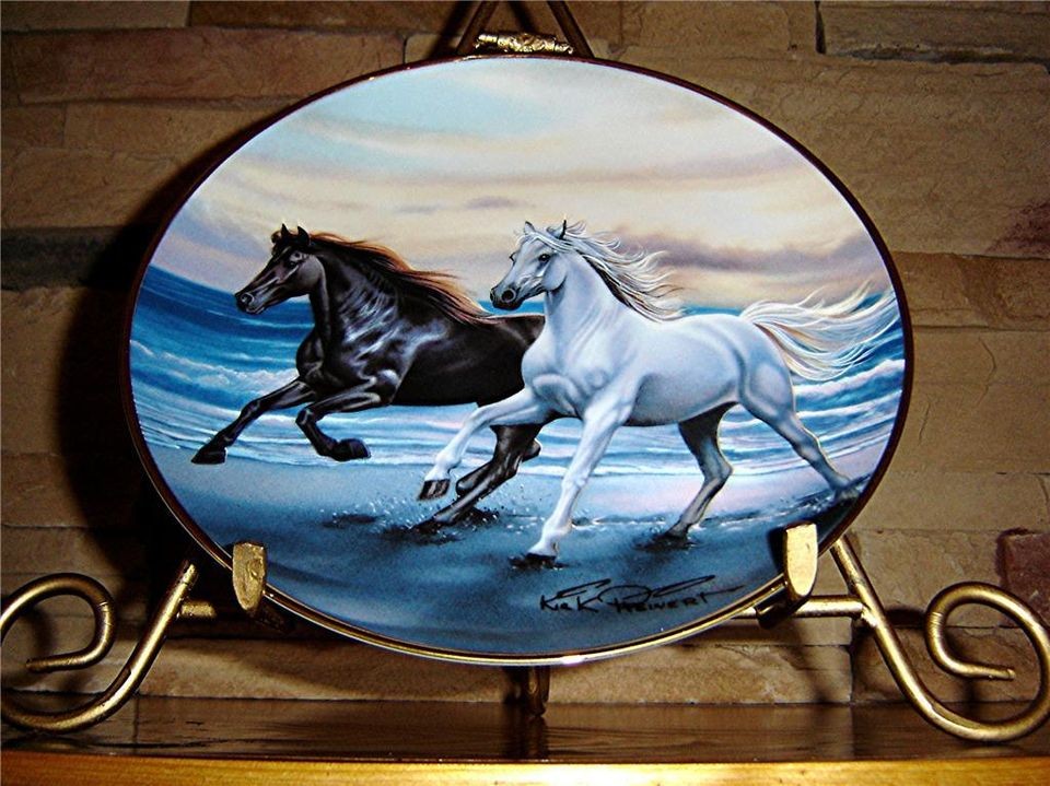   Horse Society Thunder At Sunset BLACK White Horse Kirk Reinert Plate