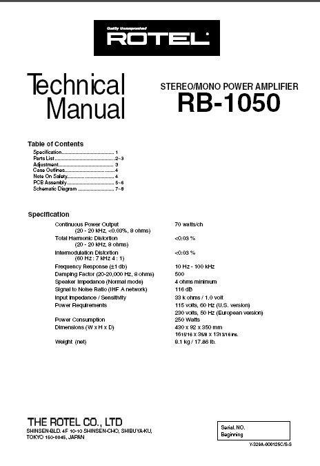 ROTEL RB1050 RB 1050 AMP  = SERVICE MANUAL =   Paper