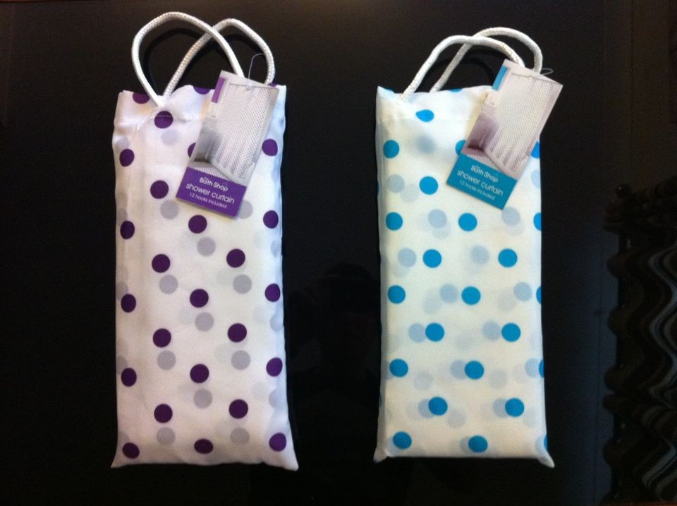 POLKA DOT SPOTTY PURPLE BLUE SHOWER CURTAIN & 12 HOOKS RINGS MACHINE 