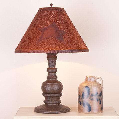 SALE / primitive handcrafted DONEGAL wood table lamp base w /tin STAR 