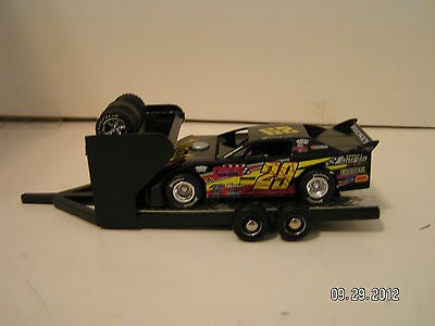   Hand Built Black Modified Dirt Late Model Race Car Hauler Trailer 1/64