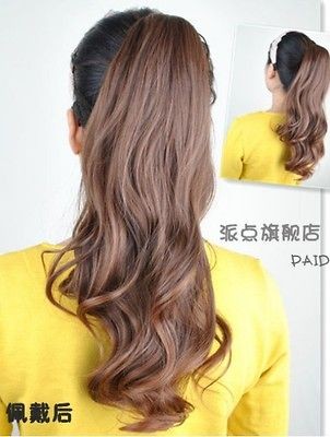 Women lady light brown nature curly 50%human hair clip up ponytail 