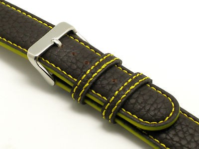 20mm Brown/Yellow leather watch Strap fit Nautica