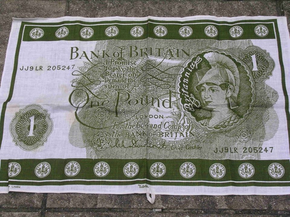 VINTAGE PURE IRISH LINEN ULSTER OLD POUND NOTE TEA TOWEL B884 **NEW**