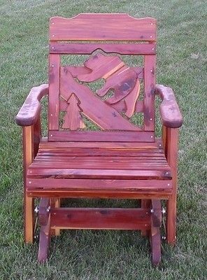   Outdoor Glider Chair Cedar Wood Patio Porch Cabin Furniture Bear