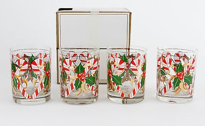   Christmas Candy Canes 14 oz Old Fashioned Glasses Set of 4 MINT