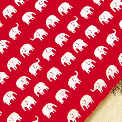 FQ   LITTLE WHITE ELEPHANT CARTOON in RED JAPANESE ASIAN 100% COTTON 