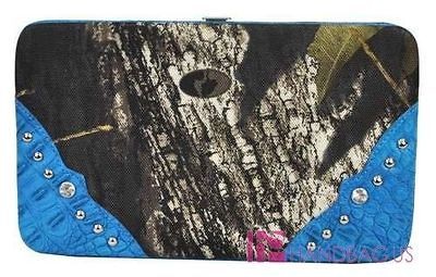   OAK CAMO BLUE CAMOUFLAGE WESTERN RHINESTONES HARD CASE FLAT WALLET