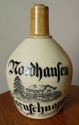 Old NORDHAUFEN CORN   KORN SCHNAPPS STONEWARE JUG with BLACK TRANSFER 