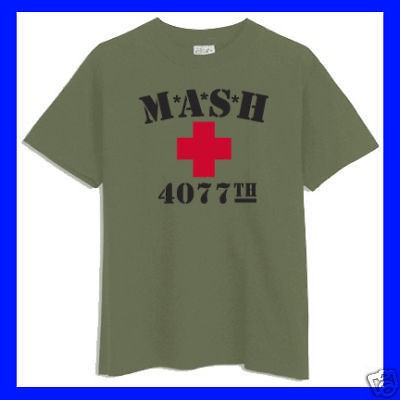 MASH 4077th tv Division Vintage Style Distressed citcom ARMY GREEN T 