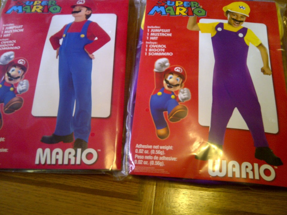 NEW BOYS SUPER MARIO BROS HALLOWEEN COSTUME MARIO OR WARIO S M L OR XL