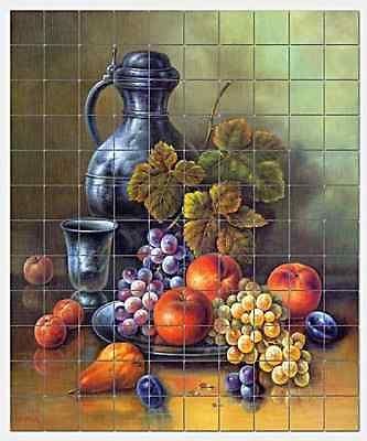 Pila Still Life with Tin Jug Marble Mural Backsplash Kitchen 40x48 in