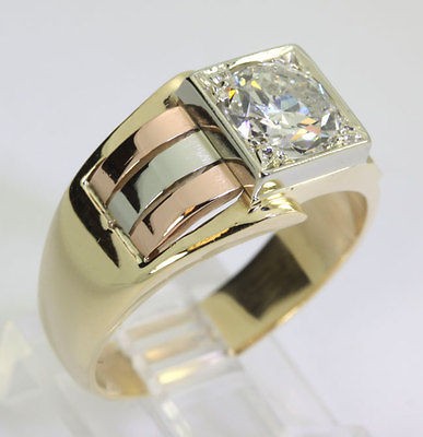 MENS ANTIQUE ESTATE RETRO 1.55CT EURO DIAMOND 14K ROSE WHITE & YELLOW 