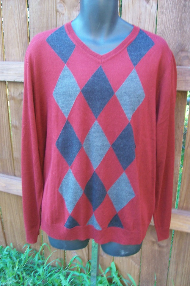 MENS THIN V NECK SOLID & ARGYLE WOOL LONG SLEEVE SWEATER RIBBED SHIRT 