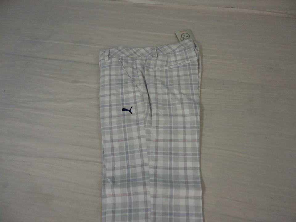NEW~ MENS PUMA GOLF PLAID TECH PANTS (WHITE) SIZE 36/30 NEW WITH TAGS