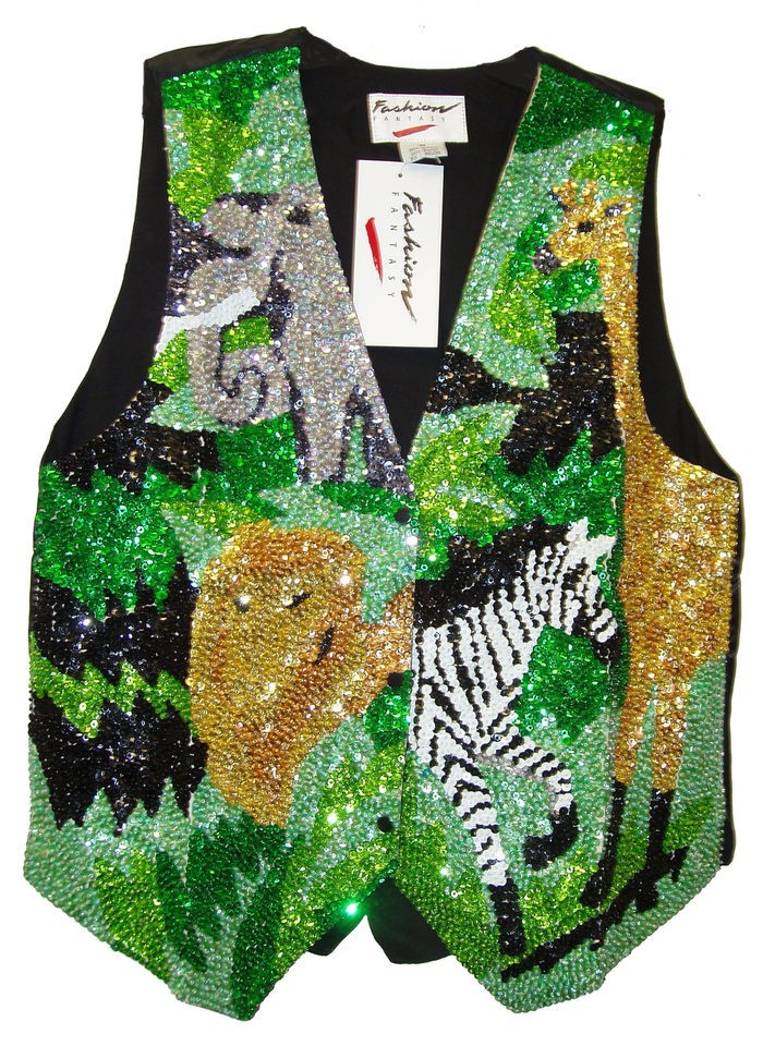 Sequin Vest African Safari Animals Zebra Elephant Giraffe