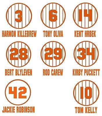 Retired Minnesota Twins Pinstripe Jersey Baseball Vinyl Decals (8 