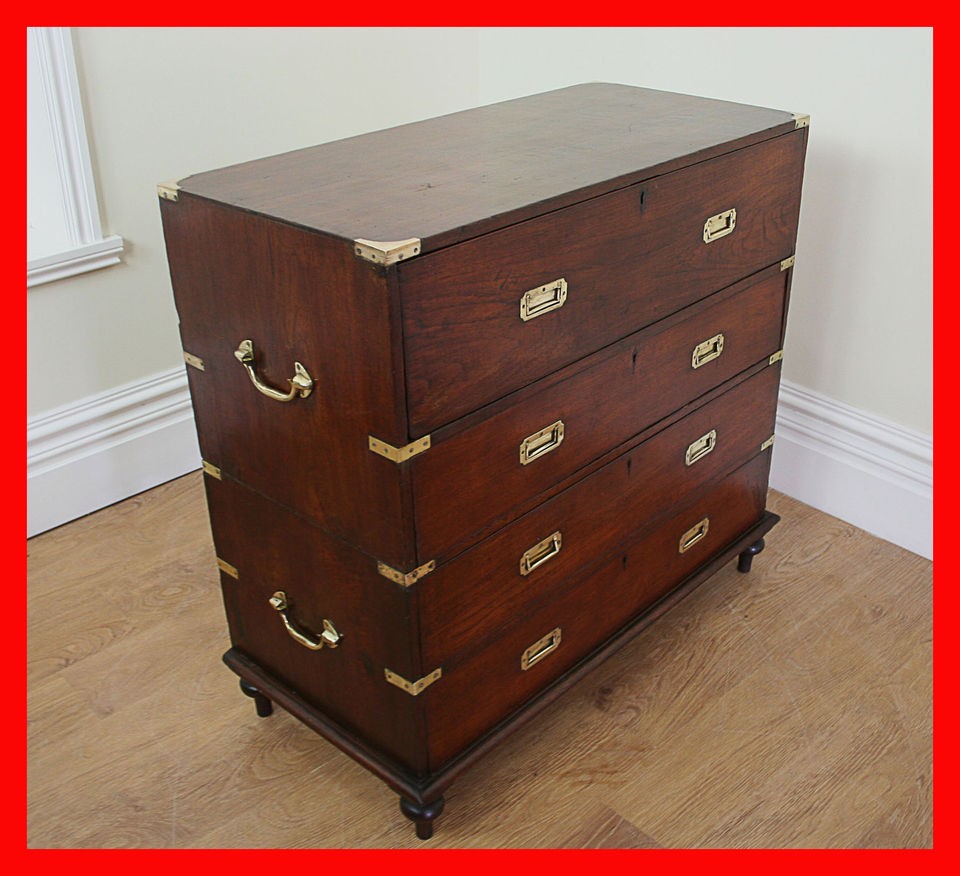 Antique Colonial Military Campaign Secretaire Chest of Drawers 