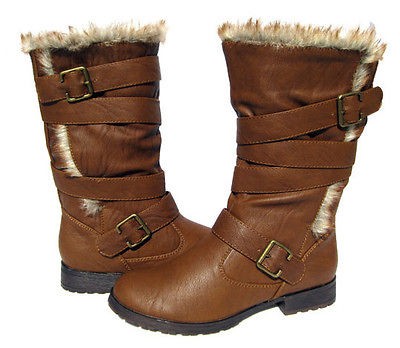 Womens Lace up Motorcycle Boots Brown Biker shoes winter snow Ladies 