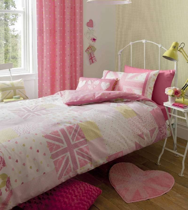 UNION JACK GIRLS COTTON SHABBY PINK POLKA DOT CHIC WHITE DOUBLE DUVET 