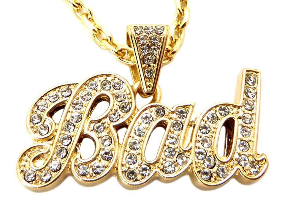 NEW Rihanna Inspired Iced Out  BAD  Pendant Necklace w/ Link Chain