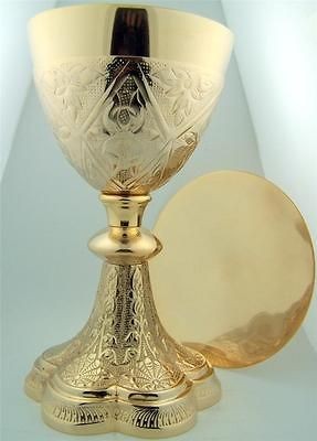 Brass Gold Plate Church Service Ceremony Embossed Vine Pattern Chalice 