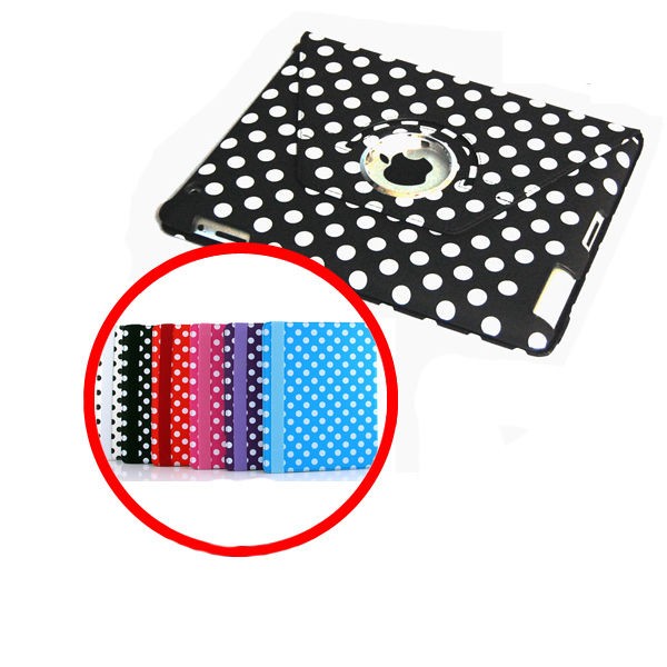 For New iPad 2/3 360 Rotating Stand Smart Cover PU Leather Case Polka 