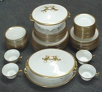 ANTIQUE 61 PC P M DE MALVALIEX LIMOGES FRANCE CHINA SET OLD ABBEY 