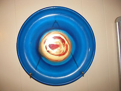 Blue and Gold Iridescent Art Glass Crescent Charger Plate Handblown 