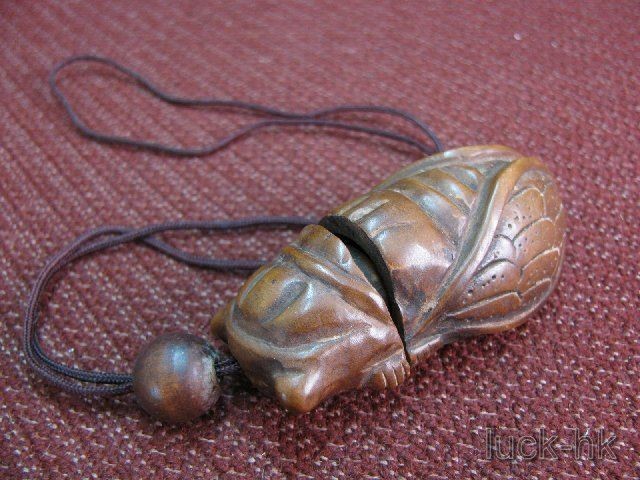 Japanese Wood Carved cicada Inro (Pomander)