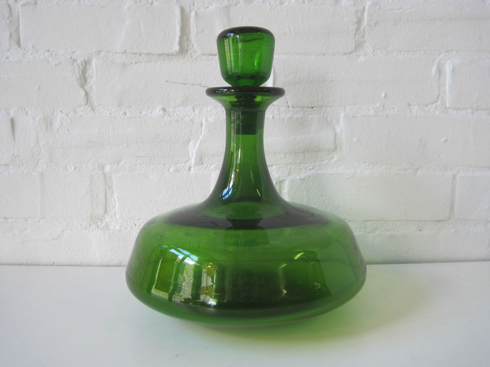   Modern Art Glass Decanter green vtg genie blenko 50s christmas 60s