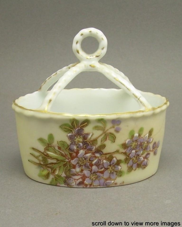 Antique Victoria Carlsbad Austria Porcelain China Basket Trinket Dish 