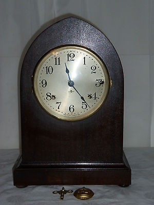 ANTIQUE SETH THOMAS #14 SONORA CHIME CLOCK W KEY/ ORIGINAL PENDULUM 