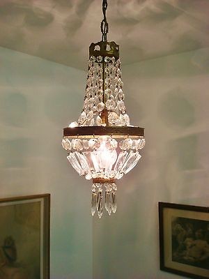   VTG FRENCH CRYSTAL MONTGOLFIERE BASKET BAG CHANDELIER LIGHT LAMP