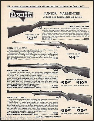 1962 ANSCHUTZ Junior Varminter 1361E 1415E 1416 RIFLE & 1418 CARBINE 