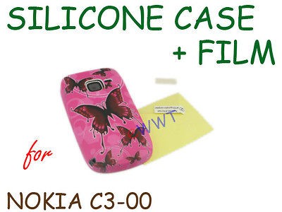   Red Silicone Back Cover Soft Case + Film for Nokia C3 00 ZVSF092