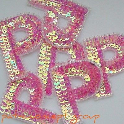 OLD SCHOOL VINTAGE PINK LETTER P SEQUINS IRON / STITCHES APPLIQUES 